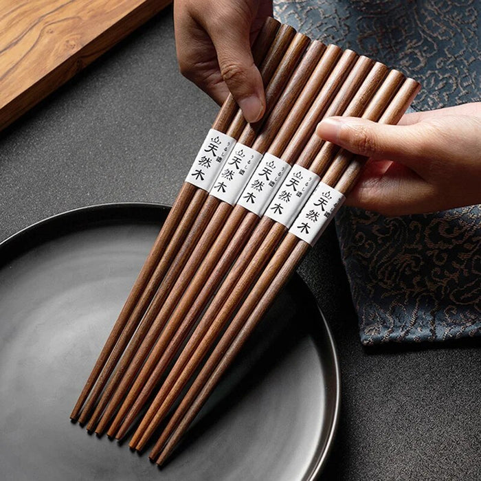 Anygleam Natural Wood Color 5pairs Wooden Sushi Chopsticks Reusable Kitchen Tableware