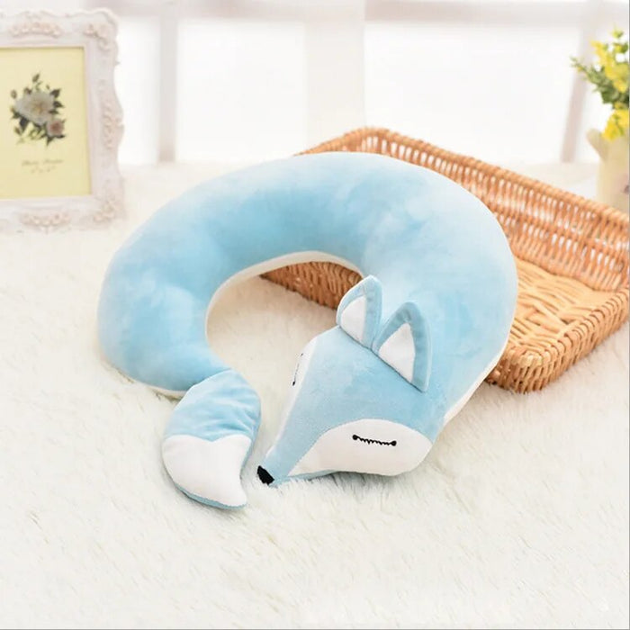 Anypack Neck Pillow Aqua Blue Fox Creative Cartoon U-Shaped Cute Comfortable Sleep Headrest