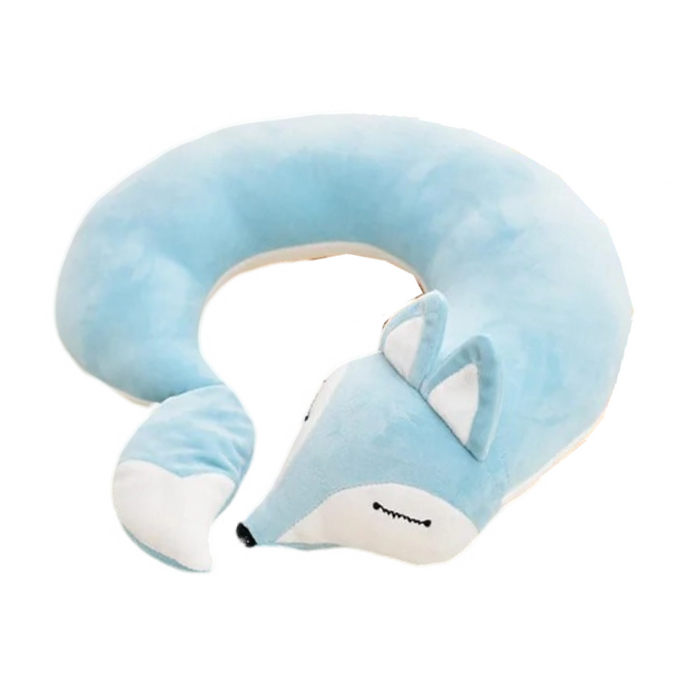 Anypack Neck Pillow Aqua Blue Fox Creative Cartoon U-Shaped Cute Comfortable Sleep Headrest