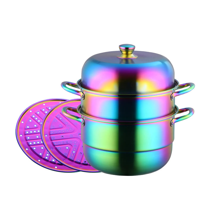 Anygleam Food Steamer Rainbow Three Layer Thick Stainless Steel Universal Cooking for Induction Cooker Gas Stove Steam Pot