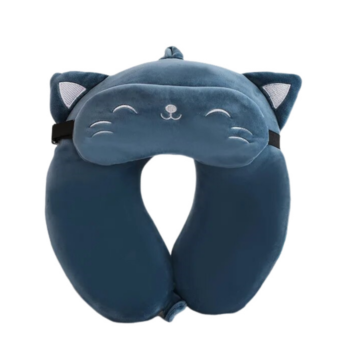 Anypack Neck Pillow Blue Cat Cartoon Memory Cotton U-shaped Soft Fluffy Comfortable Sleep Headrest