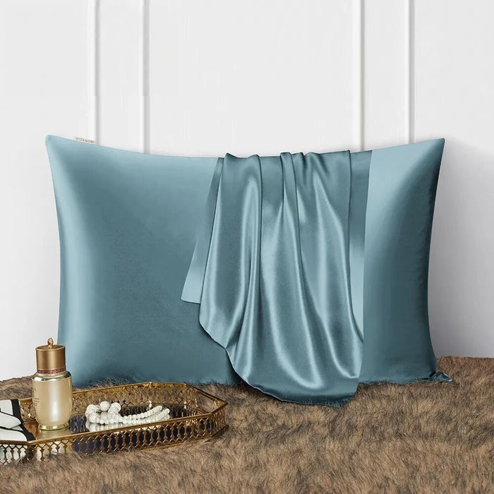 Anyhouz Pillowcase 50x75cm Blue Gray Natural Mulberry Silk For Comfortable And Relaxing Home Bed