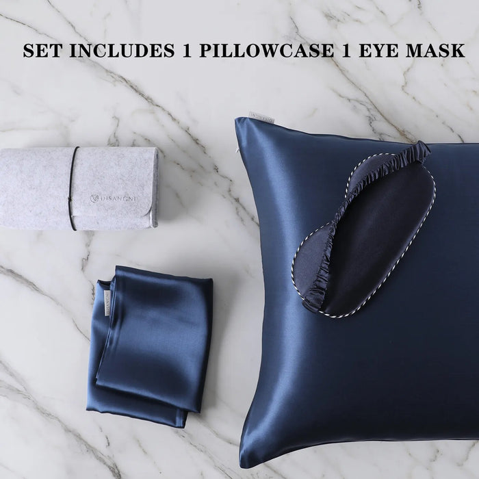 Anyhouz Pillowcase 50x90cm Blue Set with Eye Mask Natural Mulberry Silk for Comfortable and Relaxing Home Bed