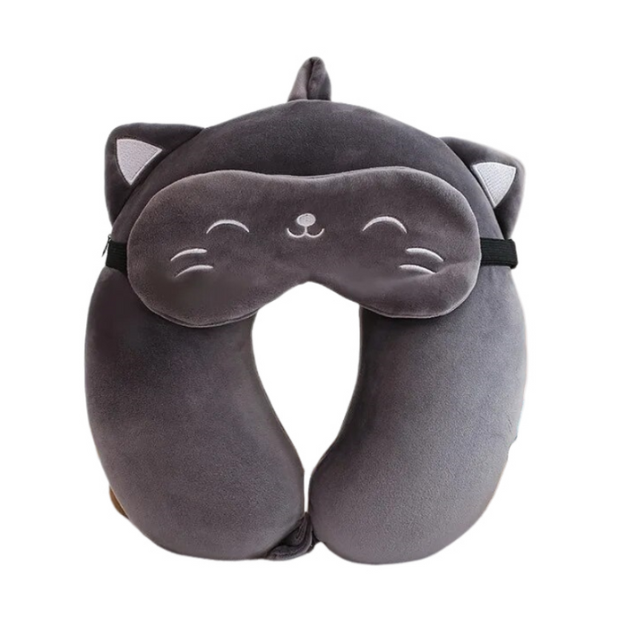 Anypack Neck Pillow Gray Cat Cartoon Memory Cotton U-shaped Soft Fluffy Comfortable Sleep Headrest