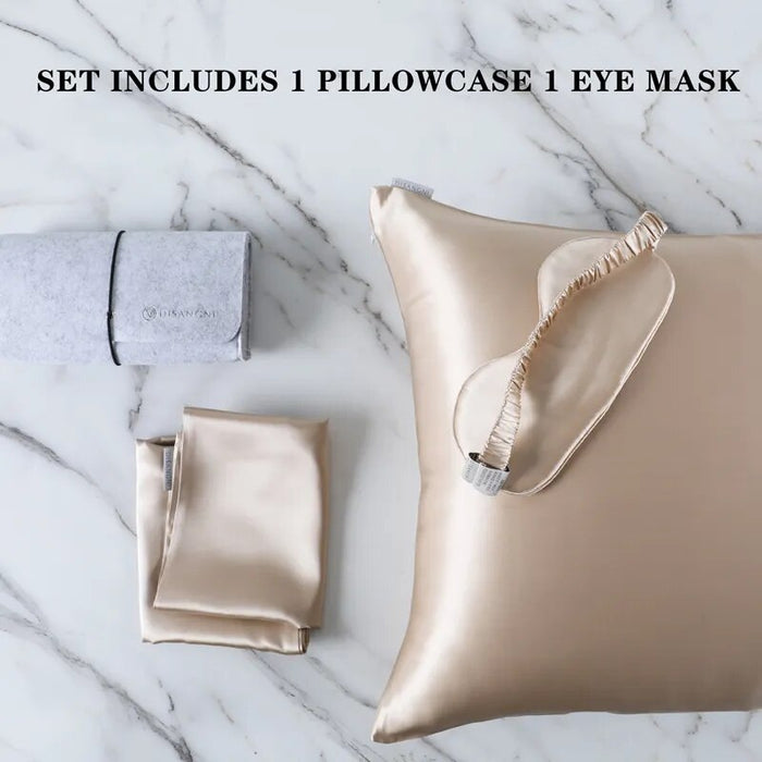 Anyhouz Pillowcase 50x75cm Gold Set with Eye Mask Natural Mulberry Silk for Comfortable and Relaxing Home Bed