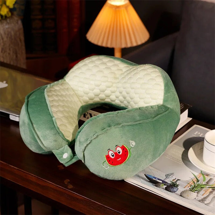 Anypack Neck Pillow Green Watermelon Travel U-shaped Cartoon Cute Comfortable Sleep Headrest