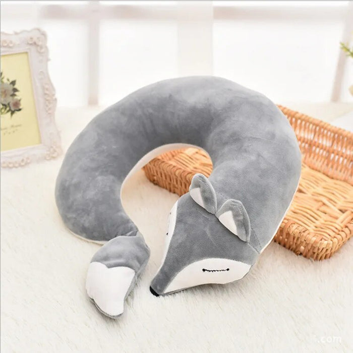 Anypack Neck Pillow Grey Fox Creative Cartoon U-Shaped Cute Comfortable Sleep Headrest