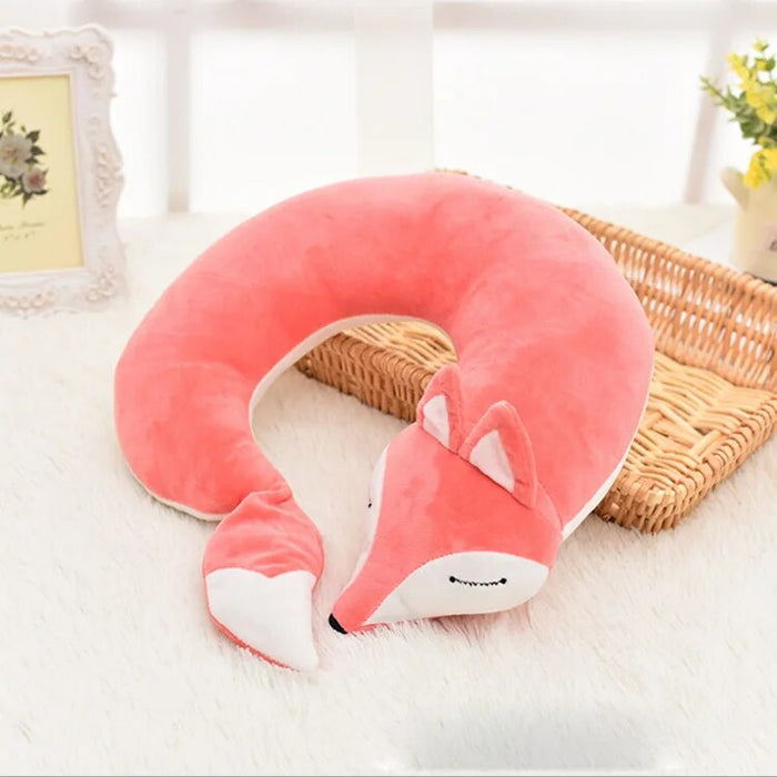 Anypack Neck Pillow Pink Fox Creative Cartoon U-Shaped Cute Comfortable Sleep Headrest