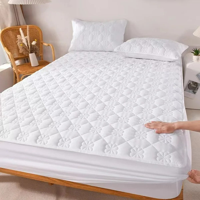 Anyhouz Mattress Cover Floral White 200x200cm Waterproof Quilted Fitted Bed Sheet