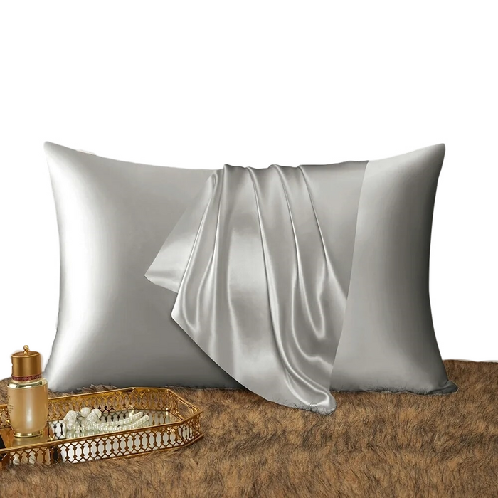 Anyhouz Pillowcase 50x75cm Light Gray Set with Eye Mask Natural Mulberry Silk for Comfortable and Relaxing Home Bed