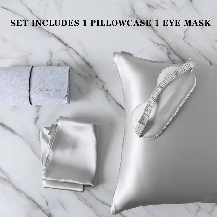 Anyhouz Pillowcase 51x66cm Light Gray Set with Eye Mask Natural Mulberry Silk for Comfortable and Relaxing Home Bed