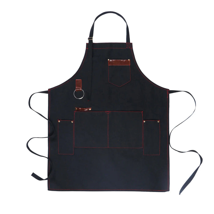 Anyhouz Kitchen Apron Black Sturdy Canvas Large Pockets Design Adjustable Body Anti-Dirty & Oil-Proof Unisex Chef Waiter Cleaner