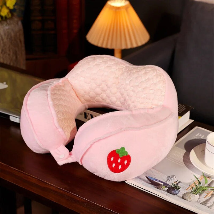 Anypack Neck Pillow Pink Strawberry Travel U-shaped Cartoon Cute Comfortable Sleep Headrest