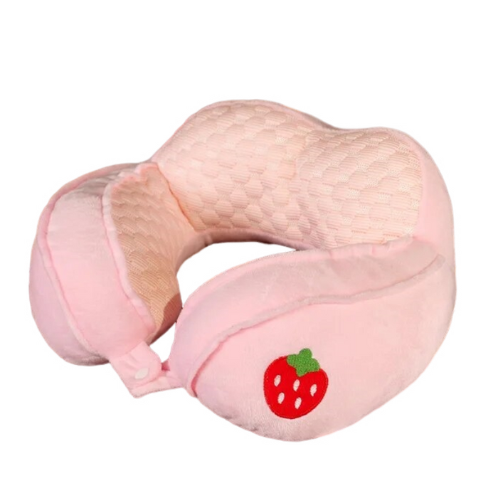 Anypack Neck Pillow Pink Strawberry Travel U-shaped Cartoon Cute Comfortable Sleep Headrest