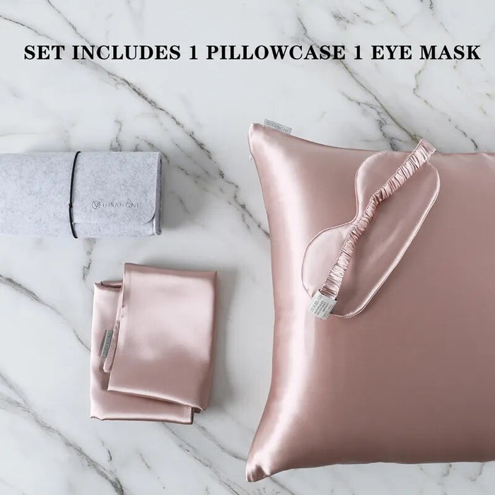 Anyhouz Pillowcase 50x75cm Pink Set with Eye Mask Natural Mulberry Silk for Comfortable and Relaxing Home Bed