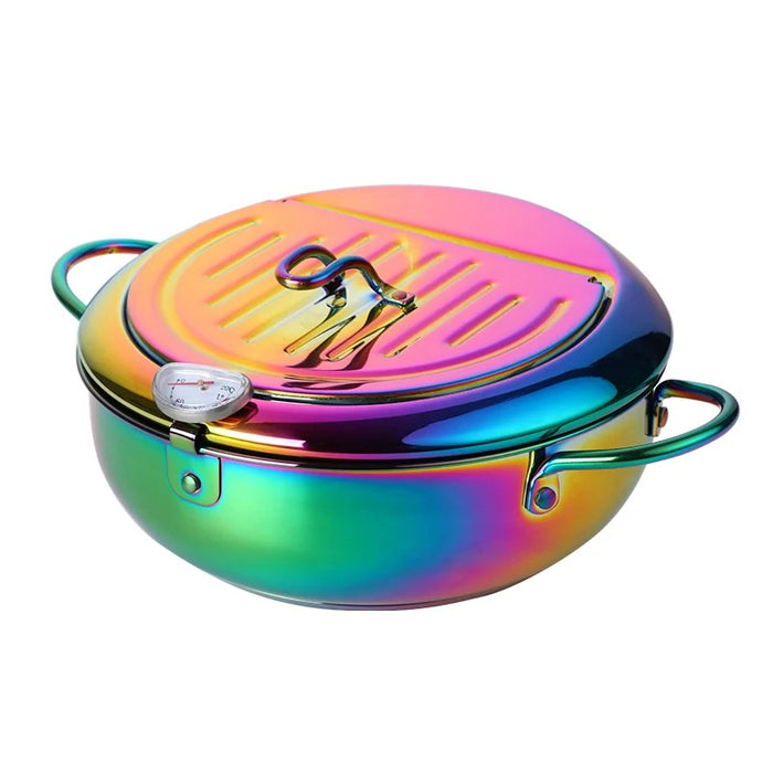 Anygleam Frying Pan Rainbow no.0 Stainless Steel Thermometer Kitchen Utensils Tempura Fryer Pan Temperature Control Fried Cooking Tools