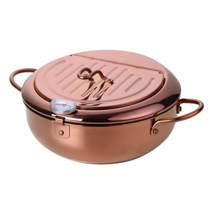 Anygleam Frying Pan Rose Gold Stainless Steel Thermometer Kitchen Utensils Tempura Fryer Pan Temperature Control Fried Cooking Tools