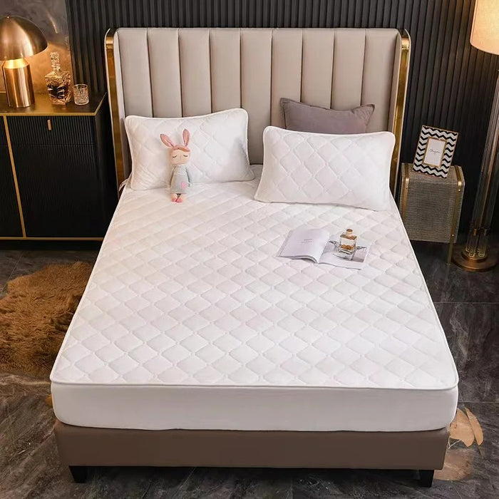 Anyhouz Mattress Cover Offwhite 150x200cm Crystal Velvet Thicken Quilted Warm Soft Plush Bed Sheet