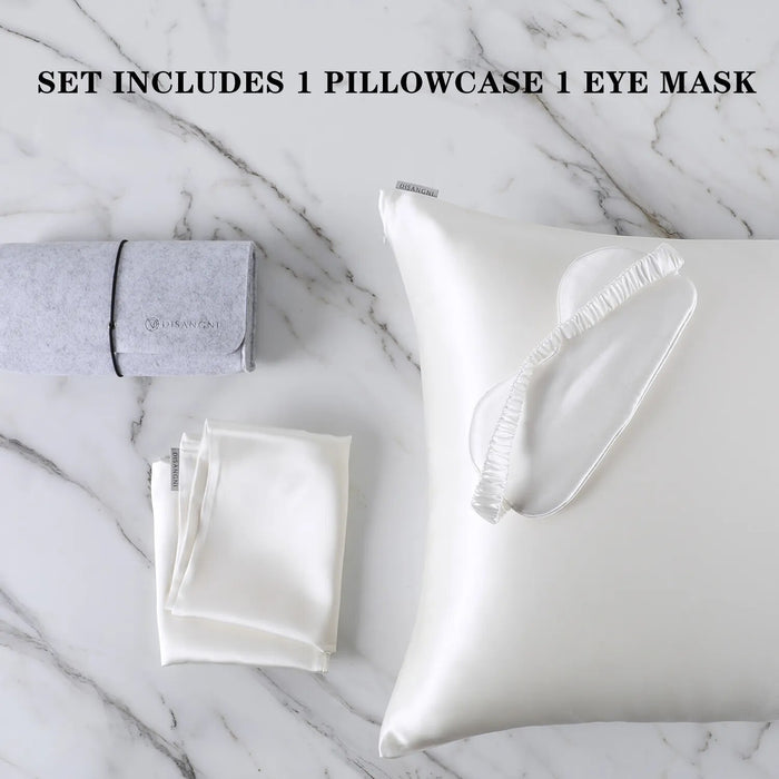 Anyhouz Pillowcase 51x66cm White Set with Eye Mask Natural Mulberry Silk for Comfortable and Relaxing Home Bed