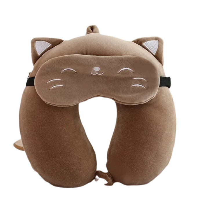 Anypack Neck Pillow Brown Cat Cartoon Memory Cotton U-shaped Soft Fluffy Comfortable Sleep Headrest