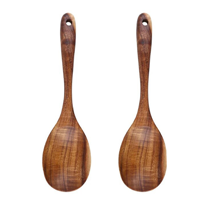 Anygleam Brown 2pcs Wooden Spoon Ladle Kitchen Tableware