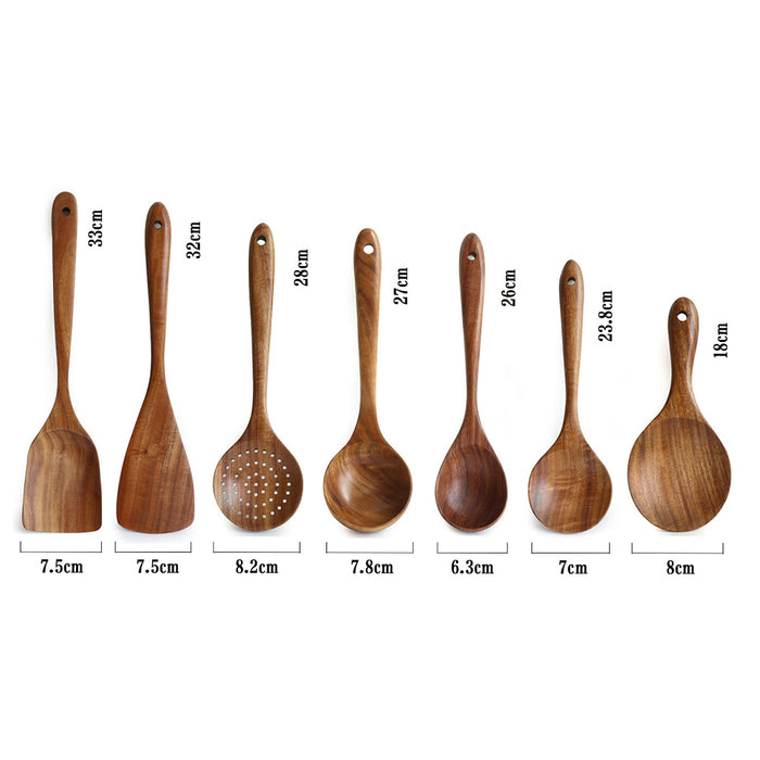 Anygleam Natural Wood 7pcs Wooden Spoon Kitchen Tableware