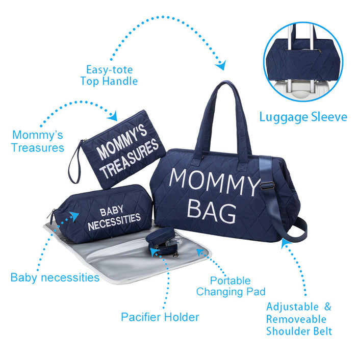 Anymom Mommy Diaper Bag Black Handbag 5 pcs set with Portable Changing Pad Adjustable and Removable Strap Diamond Pattern Maternity Bag