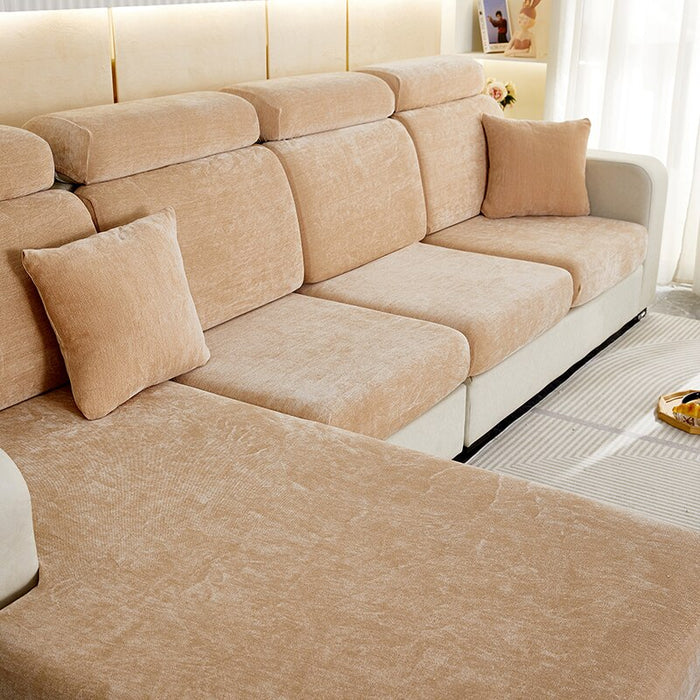 Anyhouz Sofa Cover Coffee L-Shape Polyester Chenille Thick Stretchable Cushion For Living Room Enlarge Size Small