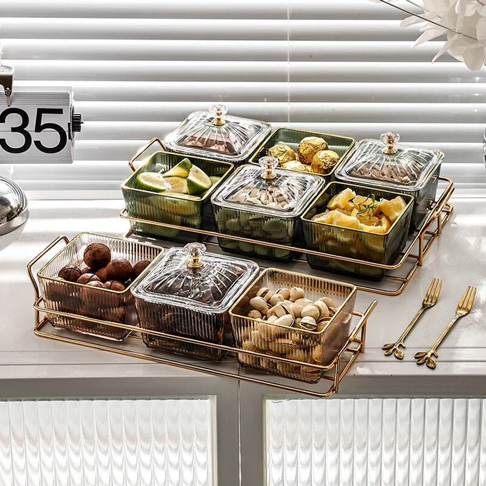 Anygleam Food Container Amber 3 Grids Fruit Plate Partition Platter Snack Storage Box Bar Nut Snack Dish Serving Tray