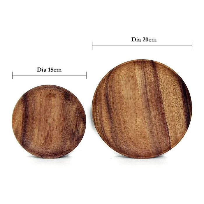 Anygleam Natural Wood 2pcs Round Wooden Plate Food Kitchen Tableware