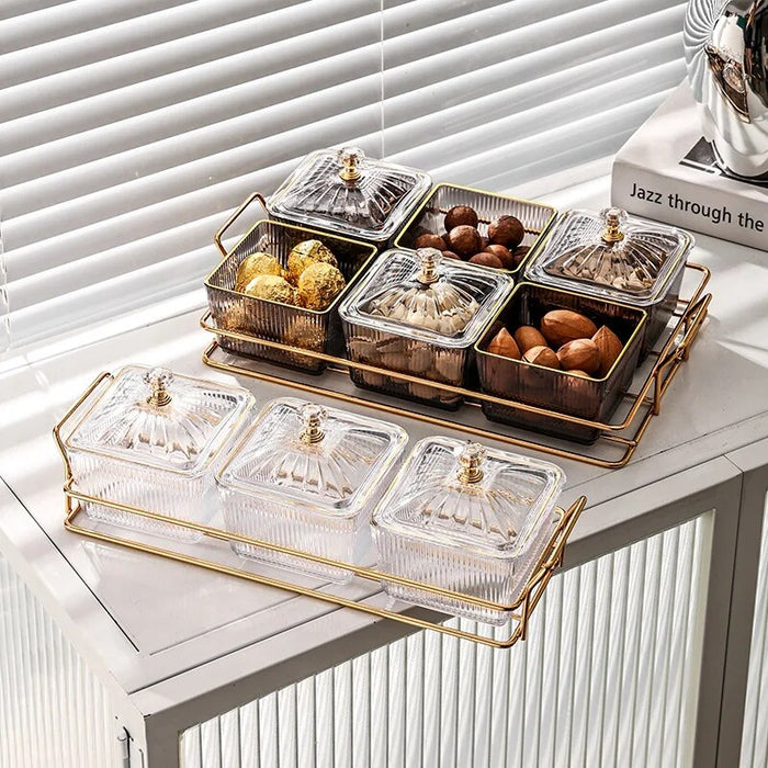 Anygleam Food Container White 6 Grids Fruit Plate Partition Platter Snack Storage Box Bar Nut Snack Dish Serving Tray