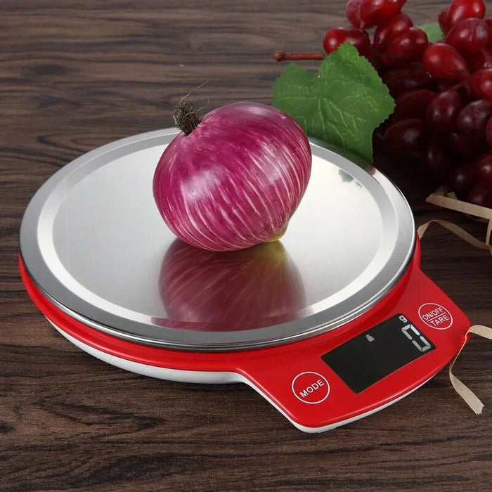 Anygleam Red Stainless Round Kitchen Scale 5Kg Accurate Measure Electronic Portable Digital Display