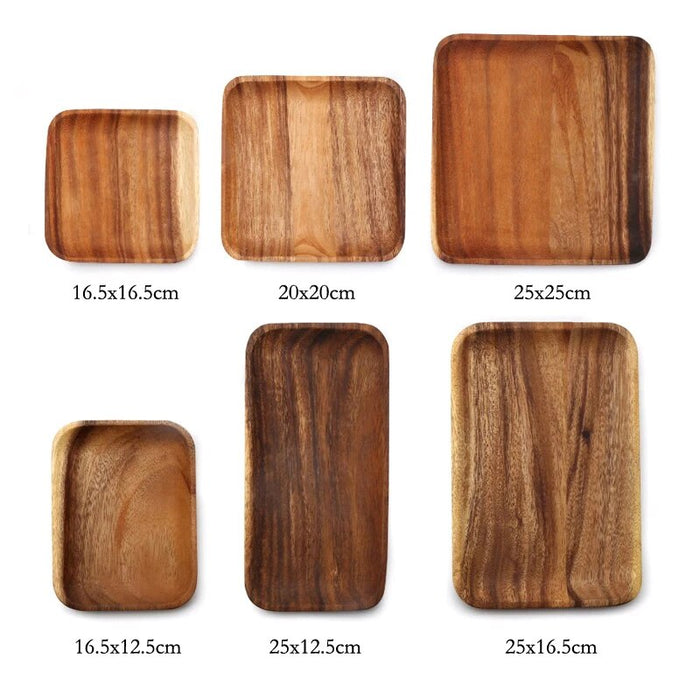 Anygleam Brown 6pcs Acacia Wood Plate Food Kitchen Tableware