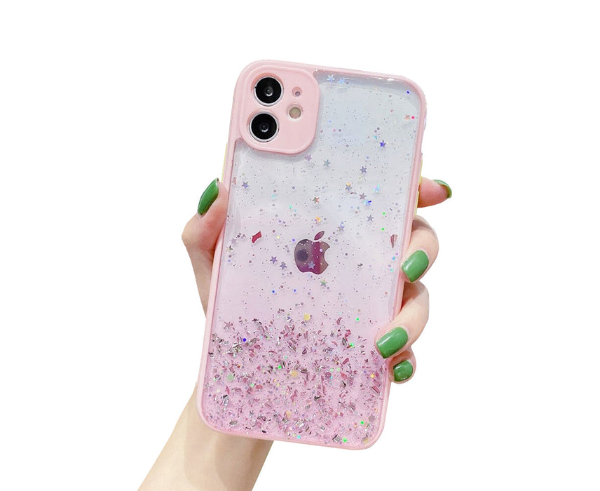 Anymob iPhone Case Pink Luxury Glitter Sequins Camera Protection Silicone For 13 11 12 Pro Max XR XS Max 7 8 Plus SE 2020