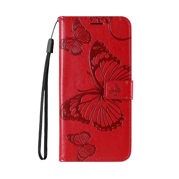 Anymob Samsung Case Red Butterfly Luxury Wallet Phone Flip Leather Cover With Card Slot Protection