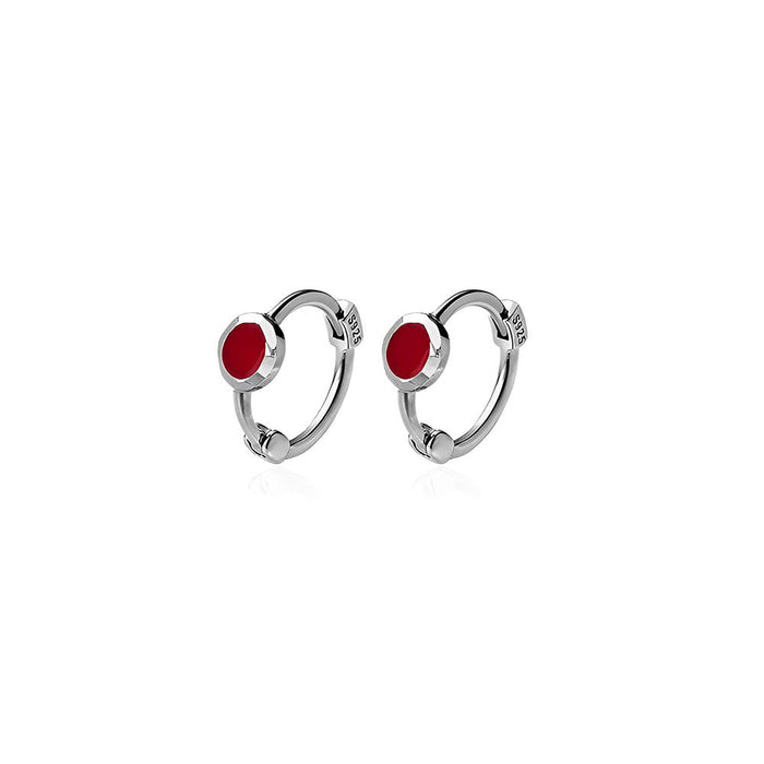 Anyco Fashion Earrings Minimalist Red Zircon Sweet Mini Stud Earrings for Women Real  Sterling Silver Teen Girl Party Jewelry