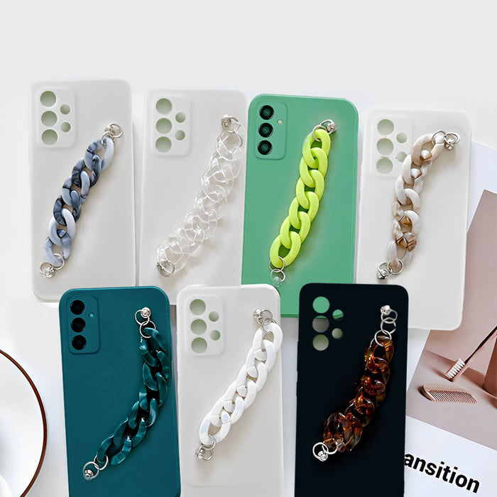Anymob Samsung Mobile Marble Bracelet Phone Case in Yellow Green Case Design For S10 S20 S21 S22 Plus Ultra FE Note With Wrist Strap Silicone Cover