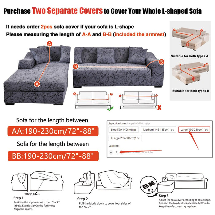 Anyhouz 3 Seater Sofa Cover Marble Gray Style and Protection For Living Room Sofa Chair Elastic Stretchable Slipcover