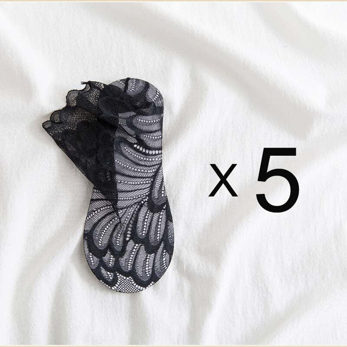 Anysox 5 Pairs One Size 4-5 Black Fashion Summer Socks With Style Lace Peacock Flower Short Ankle Socks For Women