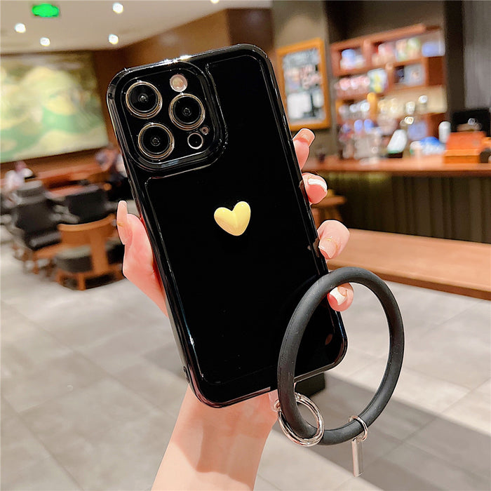 Anymob iPhone Black And Yellow 3D Love Heart Bracelet Phone Case Shockproof Soft Silicone Cover
