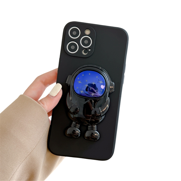 Anymob iPhone Case Black Transparent Astronaut Kickstand Shockproof Silicone Cover