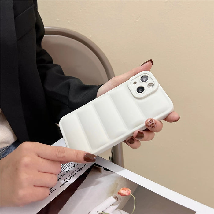 Anymob iPhone Case White Fashion Down Jacket Soft Silicon Cover Camera Protection Shockproof Case