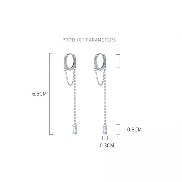 Anyco Fashion Earrings Silver 925 Sterling Tassel Chain Square Zircon Ear Buckle for Women Jewelry Accessories