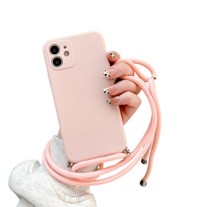 Anymob iPhone Case Pink Crossbody Necklace Strap Lanyard Soft Silicone Cover