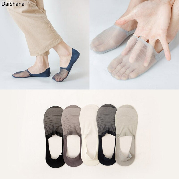 Anysox 5 Pairs Size 5-11 Fashion No Show Thin Invisible Solid Dark Grey Sock High-quality Breathable Ankle length For Men Woman Foot Accessories