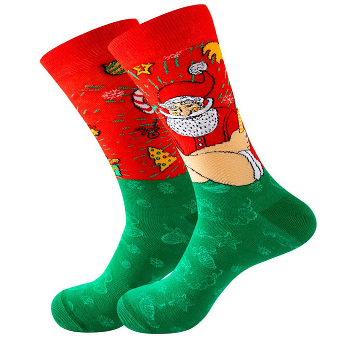 Anysox 5 Pairs Red Green Size 5-13 Socks Crystal Silk Tide Winter Holiday Design Plus Snowflake Stocking Comfortable To Wear Perfect For Women