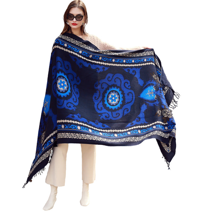 Anyyou 100% Merino Wool Ocean Blue Neck Wrap Silk Satin Large Winter Scarf Pashmina Shawl Bandana Perfect For Women Ladies Fashion Style