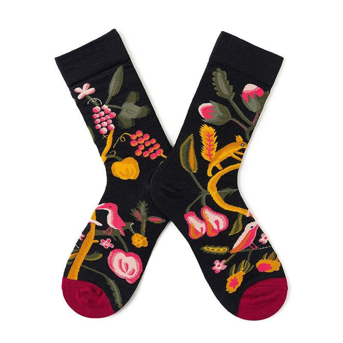 Anysox 5 Pairs Size 5-9 Fashion Socks Combed Cotton Art Abstract Fruits Oil Painting Novelty Happy Funny Christmas Gift for Women