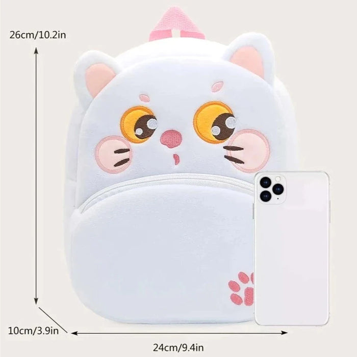 Anykidz 3D White Cat Kids School Backpack Cute Cartoon Animal Style Children Toddler Plush Bag Perfect Accessories For Baby Girls and Boys