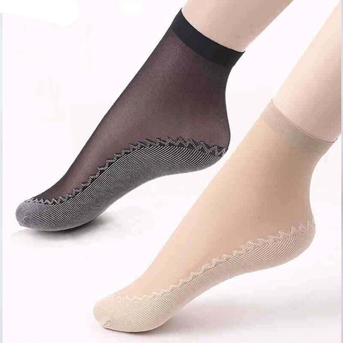 Anysox 10 Pairs Free Size Fashion Socks High Quality  Velvet Silk Spring Summer Breathable Soft Cotton Bottom Wicking Slip-resistant for Women Beige